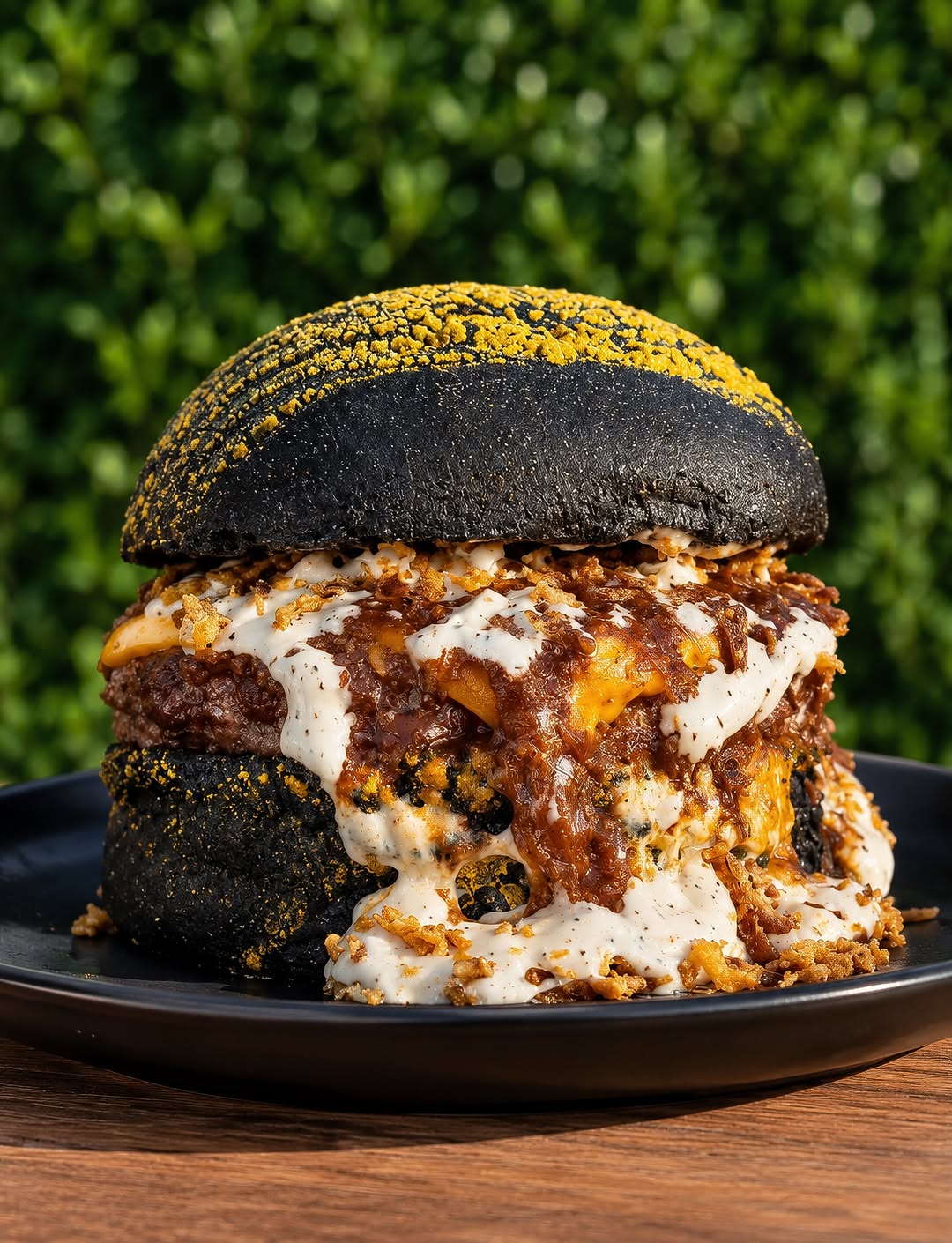 Black Panther: brioche negro con oro, pulled pork y salsa blanca